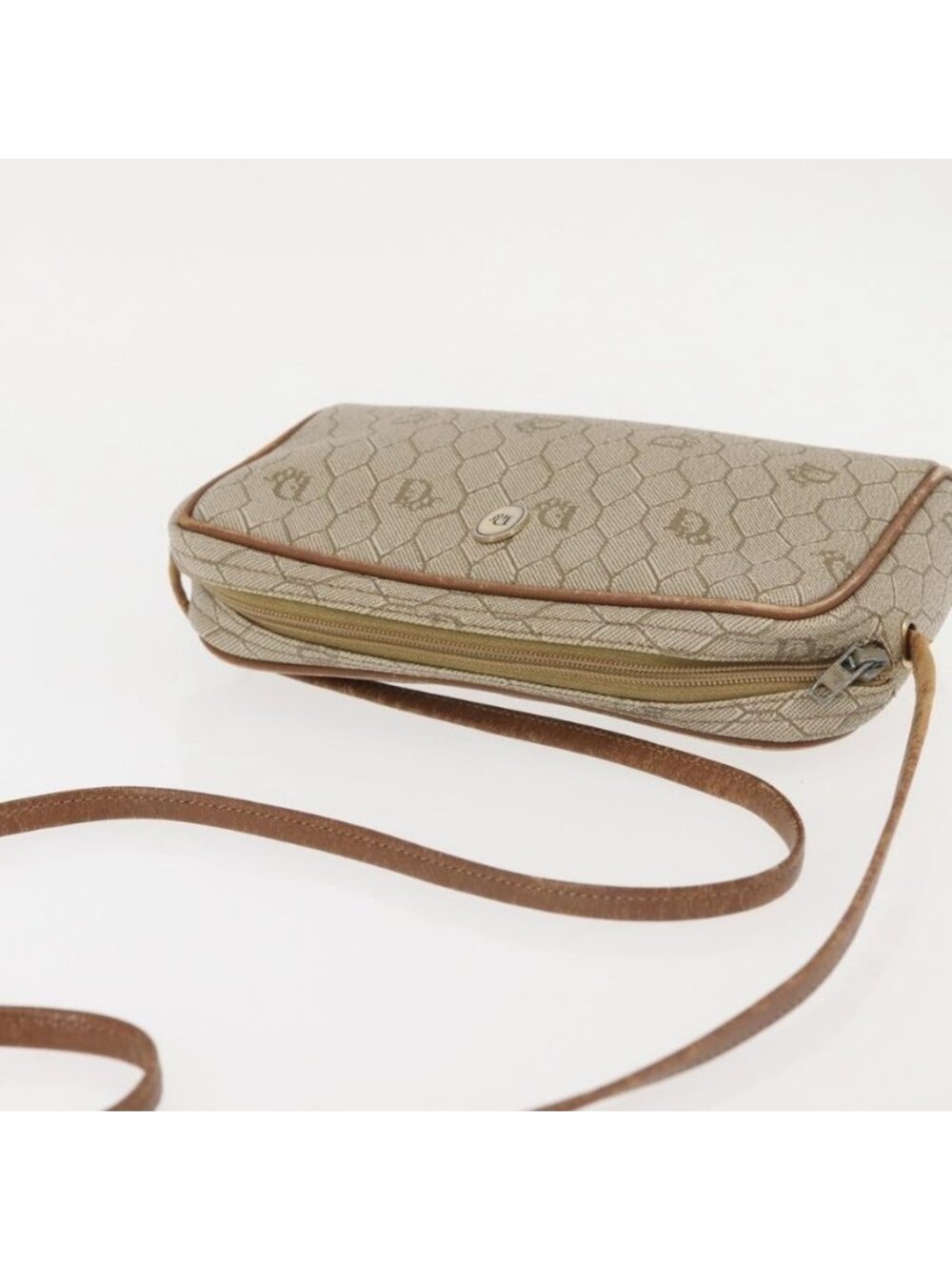 Authentic Christian Dior Honeycomb Canvas Shoulder Bag PVC Beige Gold - Picture 13 of 16